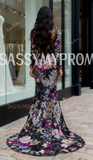 Trumpet Mermaid Long Sleeve V Neck Floral Prom Dress