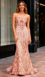 Sequin Strapless Trumpet Mermaid Red Lace Prom Dress