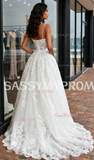 Spaghetti Straps Lace A Line Tulle White Wedding Dress