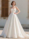 Ruched Satin A Line Sweetheart Wedding Dress