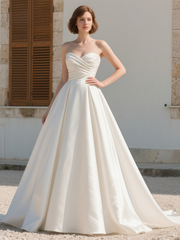 Ruched Satin A Line Sweetheart Wedding Dress