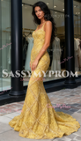 Trumpet Mermaid Beading Gold Straps Tulle Prom Dress