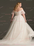 Tulle A Line Appliques Plus Size Off The Shoulder Wedding Dress