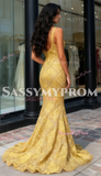 Trumpet Mermaid Beading Gold Straps Tulle Prom Dress