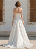 Ruched Satin A Line Sweetheart Wedding Dress