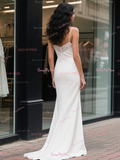 Lace Trumpet Mermaid Satin Spaghetti Straps Wedding Dress