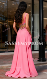 Ruffles Boat Neck Satin Beading A Line Satin Prom Dress