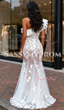 Trumpet Mermaid Tulle Ruffles One Shoulder Appliques Wedding Dress