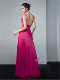 V Neck Satin Fuchsia A Line Prom Dress