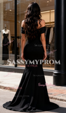 Spandex Trumpet Mermaid Black Ruched Off The Shoulder Prom Dress