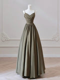 Flowing Satin Draped Bodice Green Prom Dress