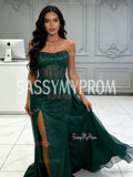 Green Detachable Train Trumpet Mermaid Sequin Prom Dress With Slit