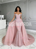 Pink Off The Shoulder Sparkle Tulle Trumpet Mermaid Prom Dress