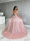 Pink Off The Shoulder Sparkle Tulle Trumpet Mermaid Prom Dress