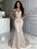 Sequin Trumpet Mermaid Champagne Tulle Sweetheart Prom Dress