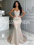 Sequin Trumpet Mermaid Champagne Tulle Sweetheart Prom Dress