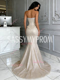 Sequin Trumpet Mermaid Champagne Tulle Sweetheart Prom Dress