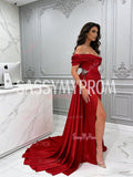 Red Satin Off The Shoulder Trumpet Mermaid Beading Prom Dress