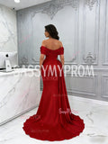 Red Satin Off The Shoulder Trumpet Mermaid Beading Prom Dress