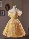 Floral Tulle Yellow A-Line Off Shoulder Homecoming Dress