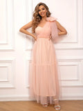 Champagne Tulle One-shoulder Mesh Layered Party Dress