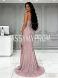 Straps Sweetheart Pink Mermaid Sequin Prom Dress With Slit