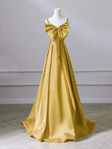 Bow Satin Yellow A-Line Sweetheart Prom Dress