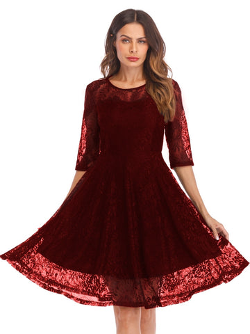 Black Scallop Trim Lace Overlay Dress S / Burgundy Black Scallop Trim Lace Overlay Dress S / Burgundy