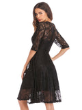 Black Scallop Trim Lace Overlay Dress