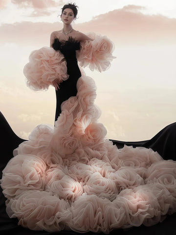 pink and black puffy dress Black fitted maxi dress with pink puffy tiered skirt, Parisienne XL-XXL / 10-12 / Black&Pink