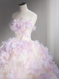 Sweetheart Ball Gown Floral Lace Up Tulle Prom Dress