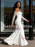 Lace Sleeve Trumpet Mermaid White Off The Shoulder Wedding Dress
