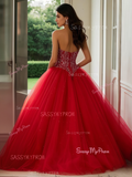 Tulle Ball Gown Red Sweetheart Beading Prom Dress