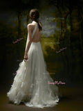 Halter Tulle Backless White Flower Wedding Dress