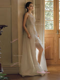 High Low A Line Bow Tulle Strapless Wedding Dress