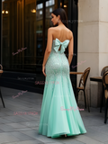 Tulle Sheath Column Beading Mint Green Prom Dress With Slit