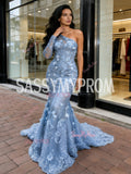 One Shoulder Trumpet Mermaid Long Sleeve Prom Dress