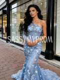 One Shoulder Trumpet Mermaid Long Sleeve Prom Dress