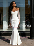 Lace Sleeve Trumpet Mermaid White Off The Shoulder Wedding Dress