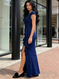 Blue Split Bodycon Mermaid Evening Maxi Party Dress