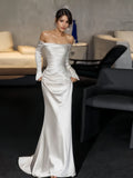 Satin Long Sleeves Off The Shoulder Wedding Dress