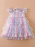 Rainbow Sequin Flutter Trim Tutu Dress Princess Dress