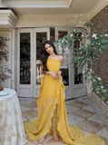 Yellow Strapless Ruffled Layers Maxi Dress