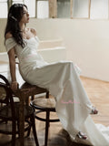 Ruched Satin Trumpet Mermaid Off The Shoulder Wedding Dress