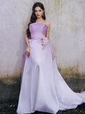 A Line Flower Satin Purple Strapless Prom Dress