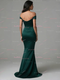 Trumpet Mermaid Off The Shoulder Dark Green Satin Prom Dress