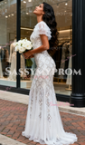Trumpet Mermaid Crsytal Short Sleeve Scoop Tulle Wedding Dress