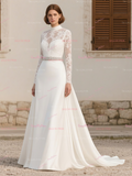 Long Sleeves Lace Beading Trumpet Mermaid High Neck Wedding Dress