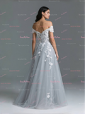 Off The Shoulder Appliques Light Gray Wedding Dress