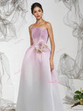 A Line Flower Satin Purple Strapless Prom Dress